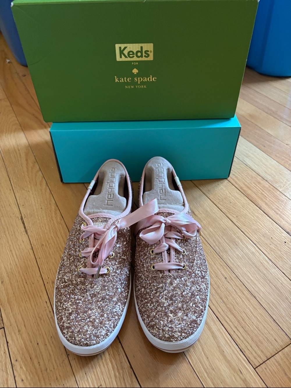 Like new. Kate Spade Keds pink rose gold glitter sneaker size 9.5